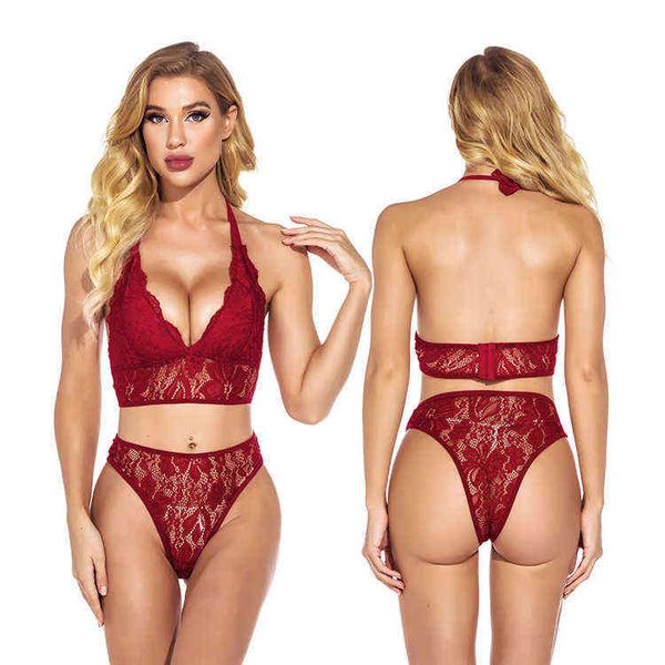 Bayanlar Iç Çamaşırı Sheer Dantel Push Up Yastıklı Sütyen Ve Knickers Artı Boyutu Sıcak Şeffaf Sexy Lingerie Set 211208