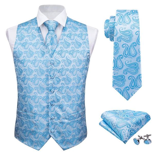 

mens silk vest party wedding blue paisley solid floral waistcoat pocket square tie slim suit set barry.wang bm-2006 men's vests, Black;white
