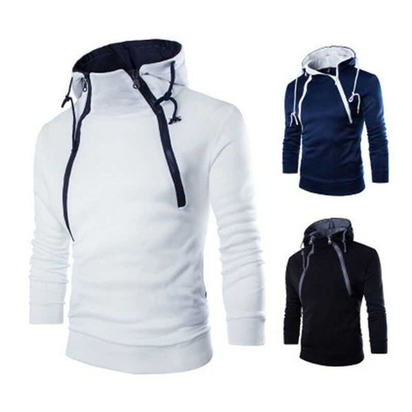 

2021 spring men turtleneck hoodie slim hooded solid long sleeve sport winter autumn warm pullover jackets outwear, Black