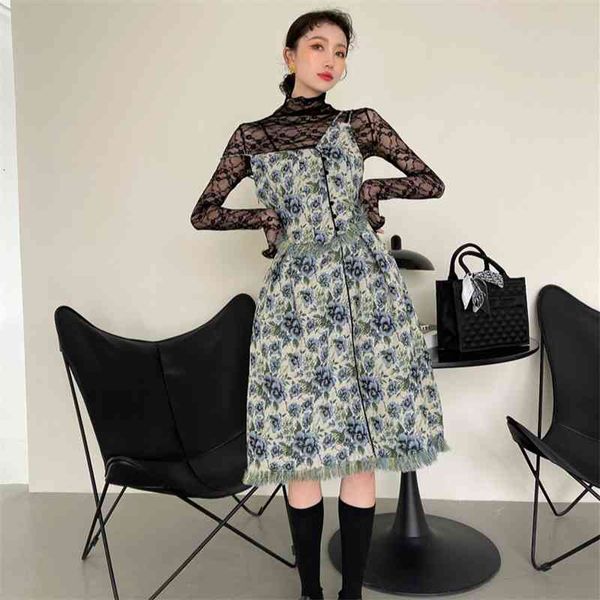 

casual dresses jacquard floral for women 2021 spring summer tunic long midi spaghetti strap dress designer aesthetic clothes s2ap, Black;gray
