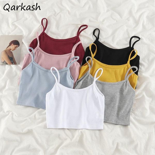 

women's tanks & camis camisole women college female casual solid ribbed cropped daily clothing summer basic strappy sleeveless 2021, White