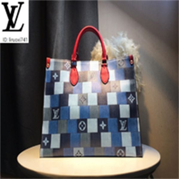 

brand designer luxury 4fxx m44571 large blue check color handbag 41cm women handbags iconic bags handles shoulder bags totes cross body
