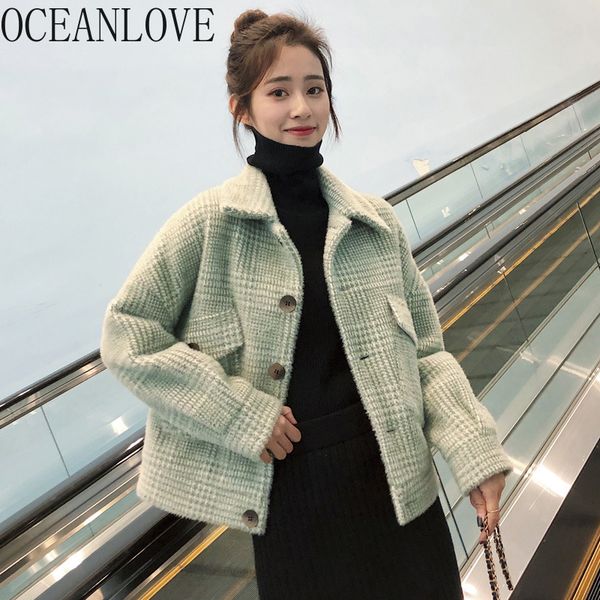 

plaid women jacket autumn winter warm woolen sweet mujer chaqueta girls single breasted femme veste 18416 210415, Black;brown