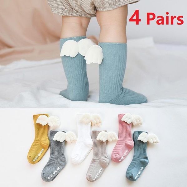 

socks 4 pairs children cotton wings non-slip baby boneless tube girls, Pink;yellow