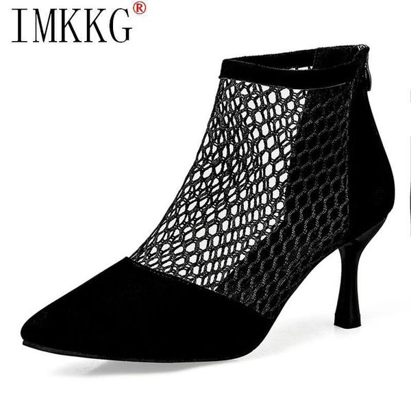 

boots summer women high heels fishnet ankle flock pointed toe cool sandals thin casual shoes, Black