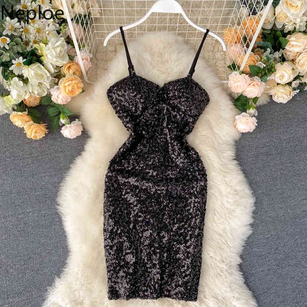 

neploe sequined bling dress women strapless sleeveless camis ladies vestidos fashion slim waist bodycon party dresses 1b667 210423, Black;gray