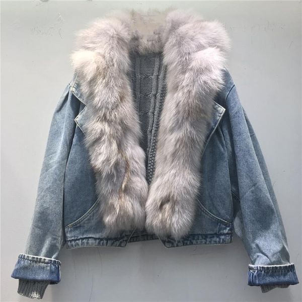 

women's jackets autumn high-quality removable faux fur collar patchwork knit lining women denim parkas winter long sleeve female outwea, Black;brown