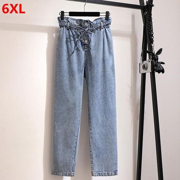 

women's jeans super big elastic waist extra large women's100kg people legs loose women 6xl 5xl 4xl, Blue