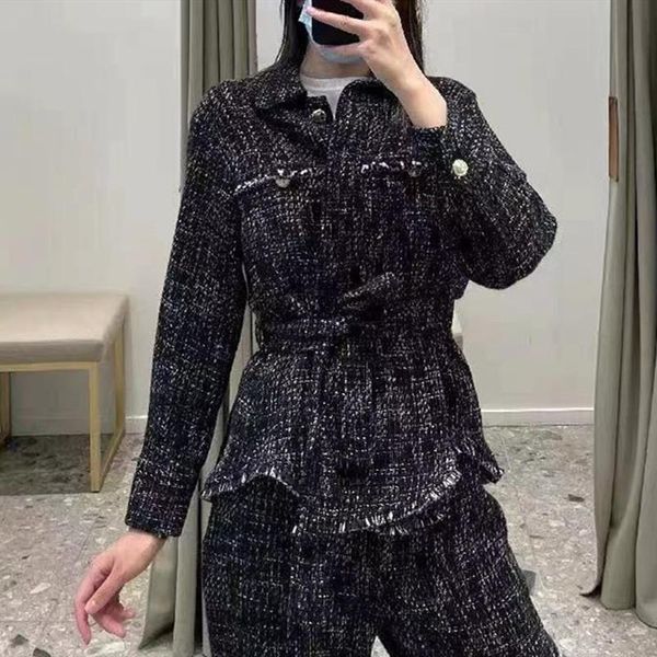 

women's jackets women jacket 2021 fall fashion lapel fringe, Black;brown