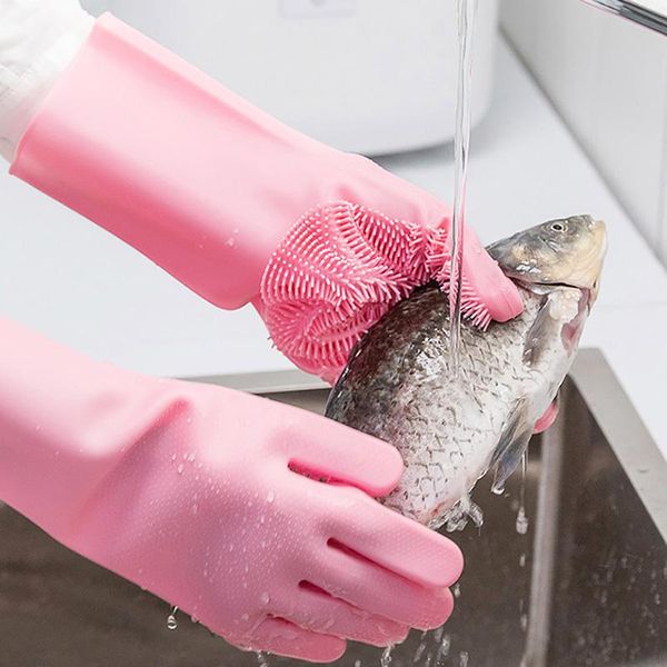 

disposable gloves 1pair magic dish washing scrubber rubber kitchen clean tools multifunction silicone cleaning for household