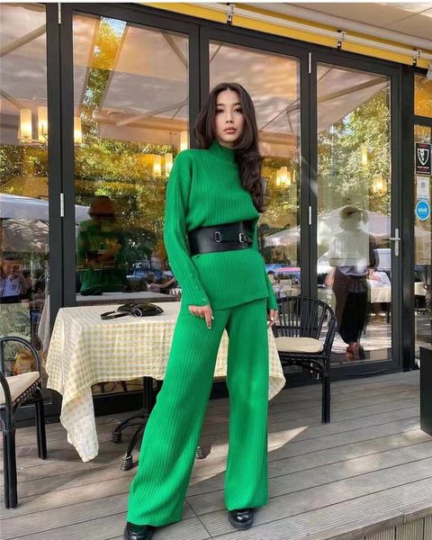 

women's two piece pants autumn and winter knitted two-piece casual sweater warm women's suit, White