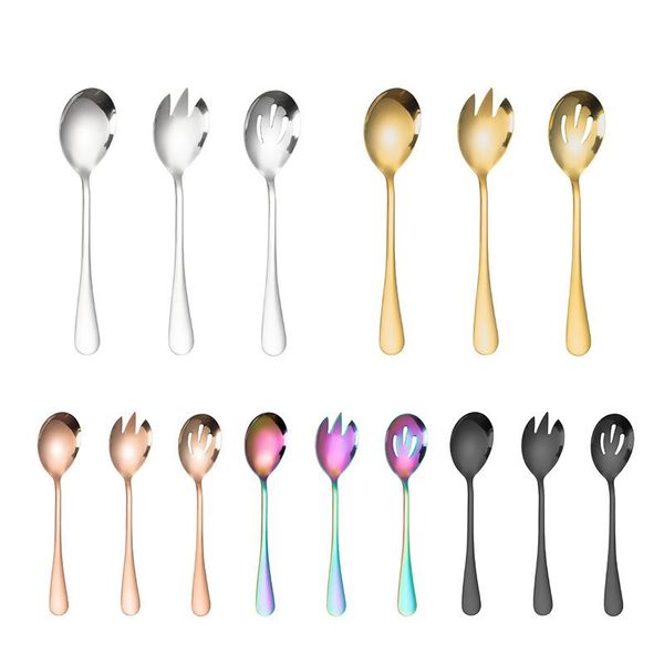 

spoons 3pcs salad gold stainless steel spoon set cutlery unique dessert for dining table sets kitchen gadget