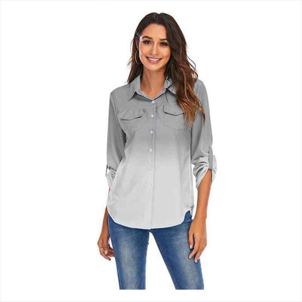 

s-5xl plus size gradient print women blouses long sleeve lapel button casual shirts fashion ladies chiffon spring, White