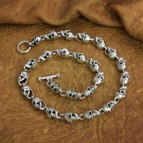 

chains 925 sterling silver huge skull necklace mens biker rock punk chain ta264n