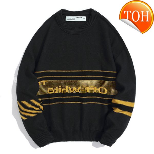 

winter off autumn and new old striped letter knitted sweater, Black