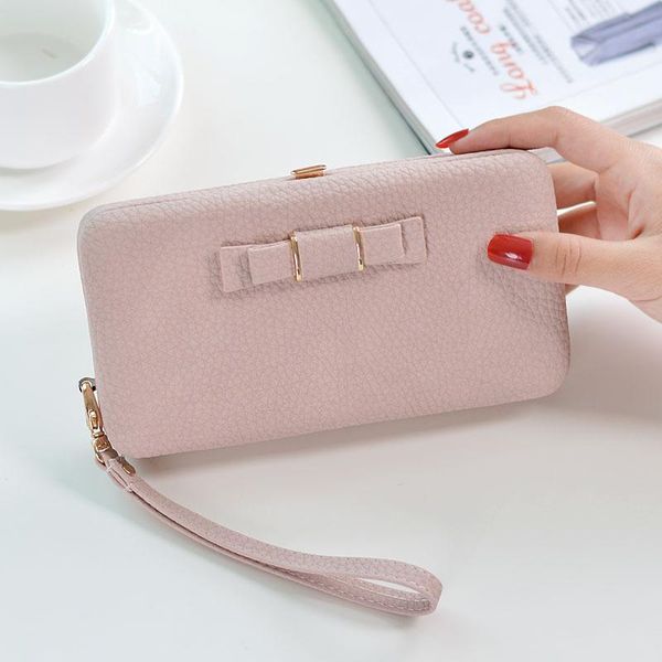 

wallets ladies wallet long rice box bow korean phone bag multifunction large capacity card holder women, Red;black