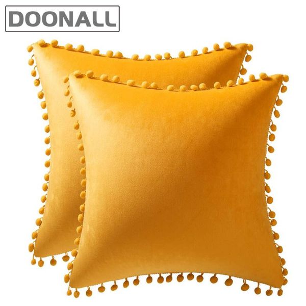 

cushion/decorative pillow pompoms decorative cushion covers soft velvet throw cover with balls solid square pillowcase for sofa couch bed