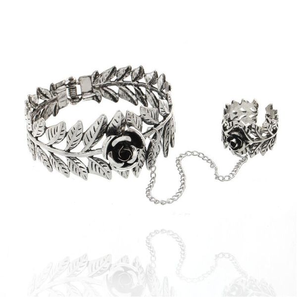 

charm bracelets fashion for women lucky leaf rose flower bangles ancient plated exaggeration jewelry party gifts, Golden;silver