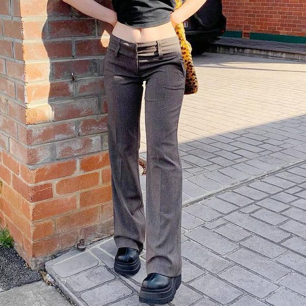 

women's pants & capris low waist solid color basic suit women 2021 streetwear straight long trousers casual woman my2352, Black;white