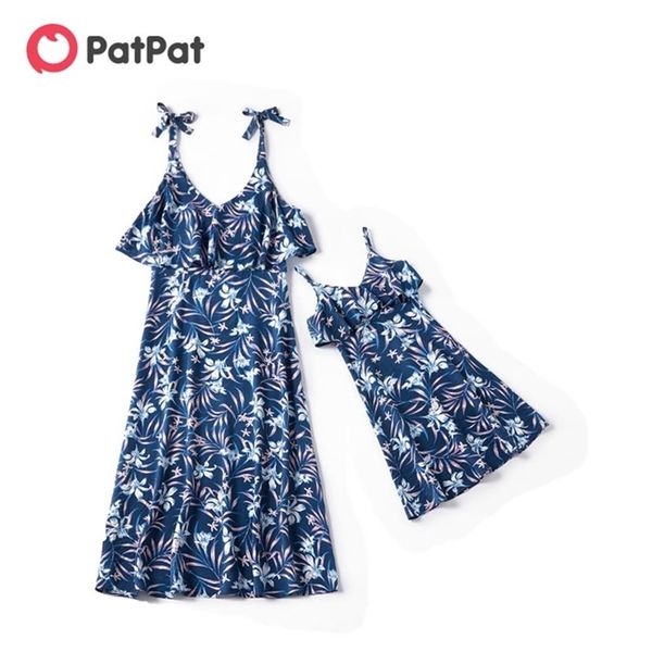 

summer bow-knot sling matching dresses outfits mommy and me sleeveless 210528, Blue