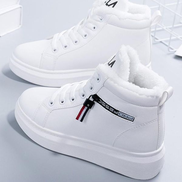 

boots 2021 winter women ankle pu plush warm woman shoes sneakers flats lace up ladies short snow botes, Black