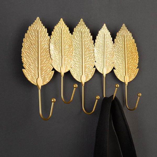 

hooks & rails nordic home decoration metal 5pcs golden leaf model minimalist wall key holder for hanging gifts