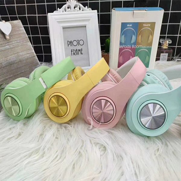 Inpoots Boom Macaron Kablosuz Bluetooth Kulaklık 5.0 + EDR Kulaklıklar Desteklenen Mikro SD Kart MP3 Çalar FM Radyo Micphone ile