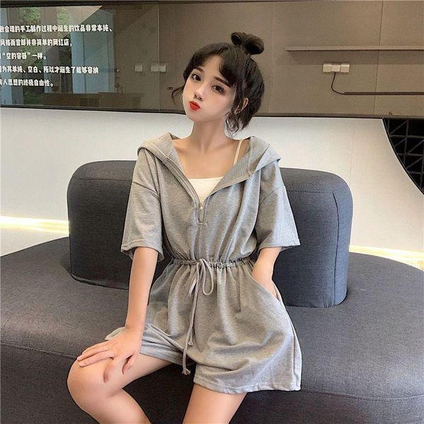 

gym clothing sports suit jogging suits for women summer korean loose hooded drawstring student jumpsuit casual wide-leg shorts sweat, White;black