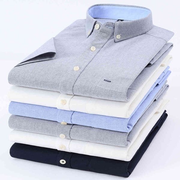 

summer men's 100% cotton oxford shirts casual slim fit design short sleeve fashion male 210410, White;black