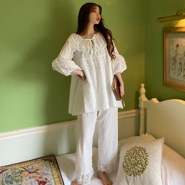 

xifer summer cotton pajamas sweet women sleepwear lace casual polyester princess style home suit female pajama ladies white pink, Black;red