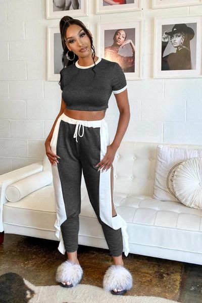 

women's tracksuits ueteey two-piece casual tracksuit solid split women pant set, Gray