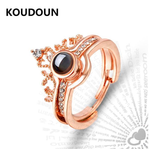 

cluster rings 2021valentine's day gift fashion design 100 language i love you ring elegant female projection set, Golden;silver