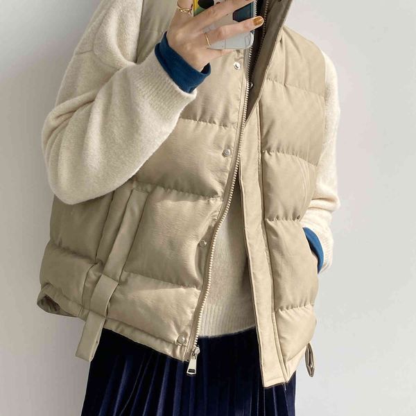 

women's sweaters short cotton vest autumn winter stand collar down waistcoat zipper oversize puffer jacket 14hb, White;black