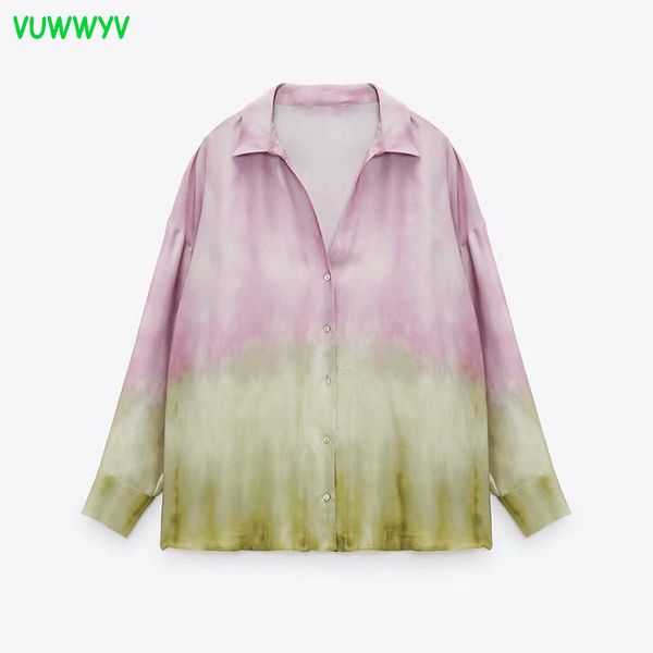 

fashion pink tie dye oversized shirt women summer chic casual button up collar woman long sleeve asymmetric hem 210430, White