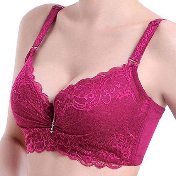 

bras women's bra large size breathable lingerie full cup thin c d e adjustable push up lace solid color, Red;black