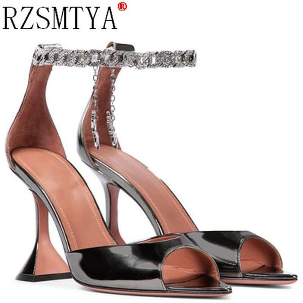 

sandals 2021 summer thin high heels women's shoes fashion metal decoratio cross-tied retro patchwork head peep toe, Black