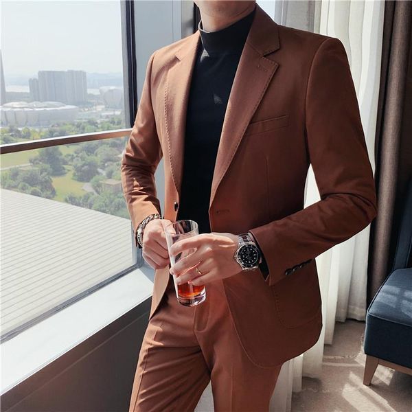 

men's suits & blazers fashion two buttons back double splits suit men clothing simple solid slim fit business formal wear wedding dress, White;black