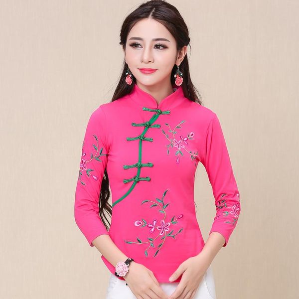 

women's t-shirt buckle chinese style t shirt women embroidery autumn spring vintage tee woman clothes indie folk plus size 5xl 2021, White