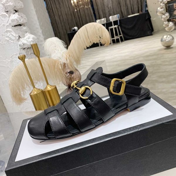 

2021 summer women horsebit leather sandals round toe woven sandal designer strongly recommend brand woman slippers with full package large s, Black