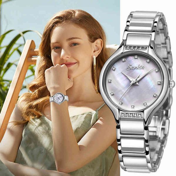Sunkta Diamond Watch para mulheres luxo marca senhoras mãe de pérola relógio de superfície minimalista quartzo movt relógio fêmea relógio menina relógio 210517
