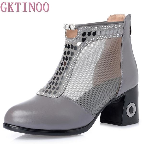 

boots gktinoo summer ankle for women fashion cut-outs mesh zip sandals ladies high heel shoes woman booties big size 35-41, Black