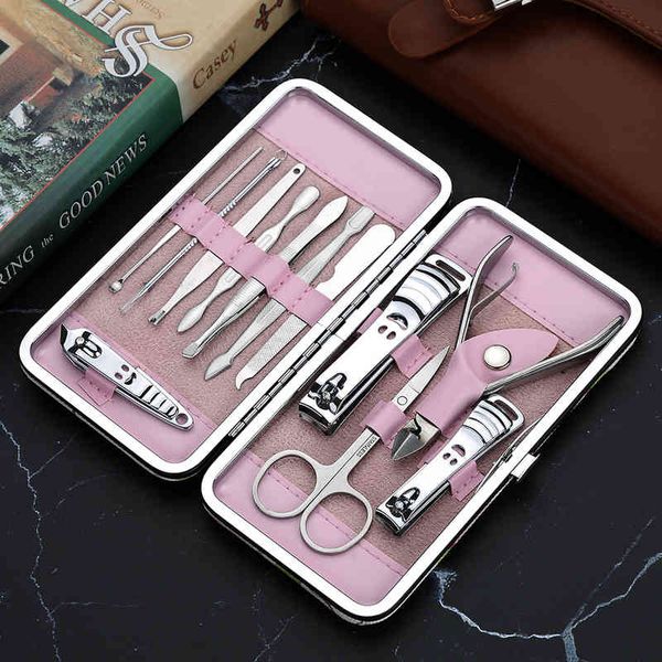 

box pink 12 rose pieces tools smile face nail clipper manicure set