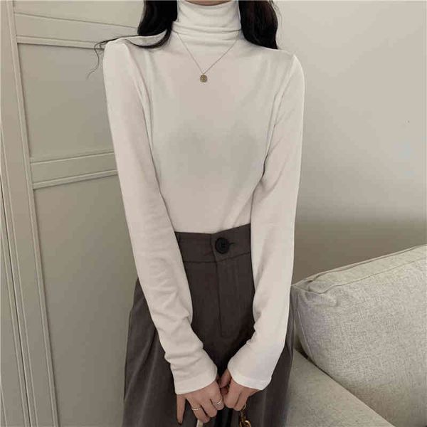 

lucyever long sleeve turtleneck women's shirts minimalist loose sanding blouses woman casual solid bottoming jumper 210521, White