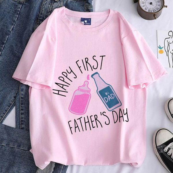 

women's t-shirt happy first father's day graphic print women harajuku aesthetic pink tshirt 2021 summer fashion female t shirt, White
