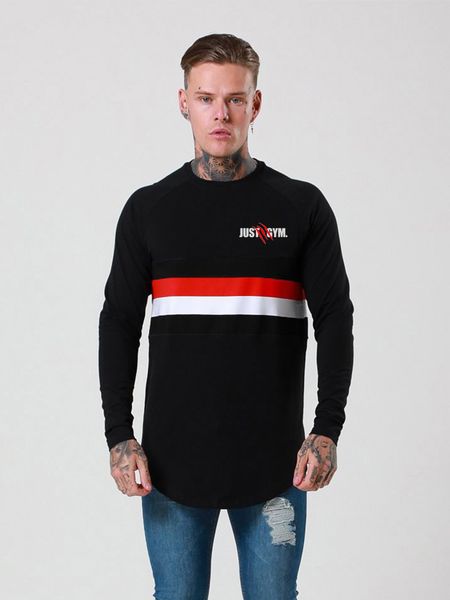 

muscleguys mens spring fashion slim fit t-shirt men casual elastic soft just gym long sleeve round neck t shirt hip hop tee 210421, White;black