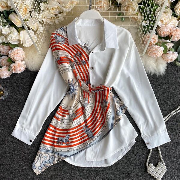 

women's blouses & shirts arrivals women blouse urban ladies irregular stitching color contrast long sleeves fashion shirt female casual, White
