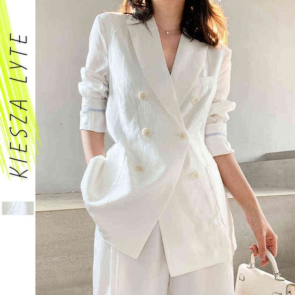 Damen Blazer Anzug Solid White Blazer Hosenanzug Damen Casual Blazer und Knöchelhosen Femme High Street Casual Wear 211118