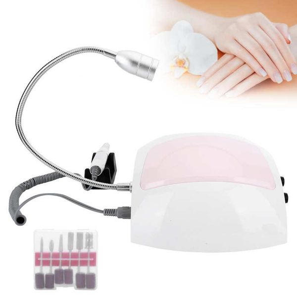 

nail drill & accessories 3 in 1 polishing machine dust collector led lamp manicure tool (100-240v) art drilling grinding polisher