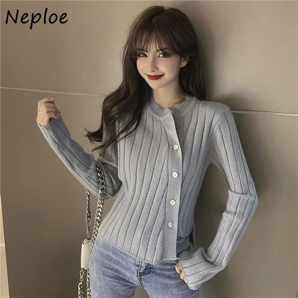 

women's knits & tees neploe 2021 autumn sweater slim long sleeve knit cardigan round neck solid color buttoned womens sweaters jacket t, White