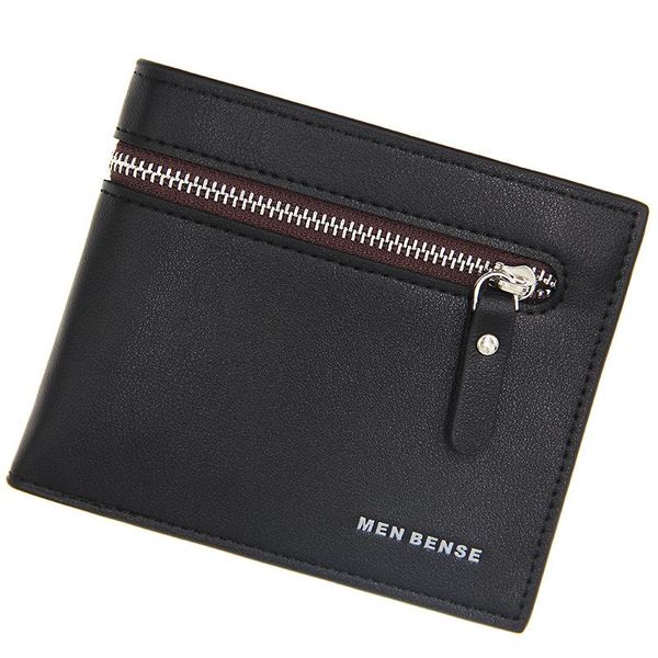 

wallets men short bifold faux leather wallet fashion zip coin purse small card holder portfolio portomonee for mens money bag, Red;black